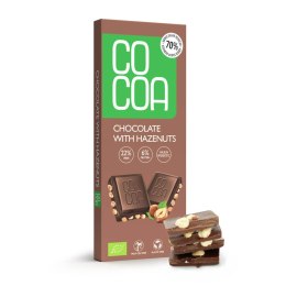 CZEKOLADA Z ORZECHAMI LASKOWYMI 70 % MNIEJ CUKRU BIO 40 g - COCOA COCOA (czekolady i bakalie w surowej czekoladzie)