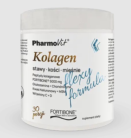 KOLAGEN O SMAKU BANANOWYM FLEXY FORMULA BEZGLUTENOWY 196 g - PHARMOVIT PHARMOVIT (suplementy diety)