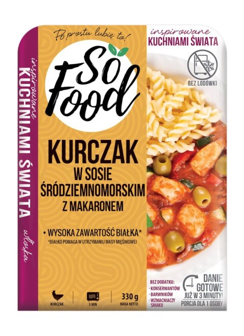 KURCZAK Z MAKARONEM W SOSIE ŚRÓDZIEMNOMORSKIM 330 g - SO FOOD SO FOOD (dania gotowe)