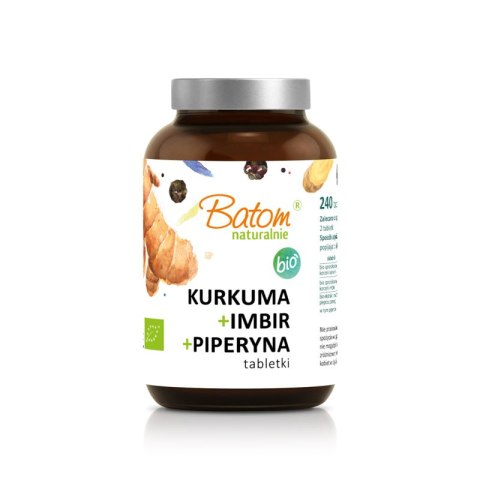 KURKUMA + IMBIR + PIPERYNA BIO 240 TABLETEK - BATOM BATOM (oleje, soki, sole kąpielowe)