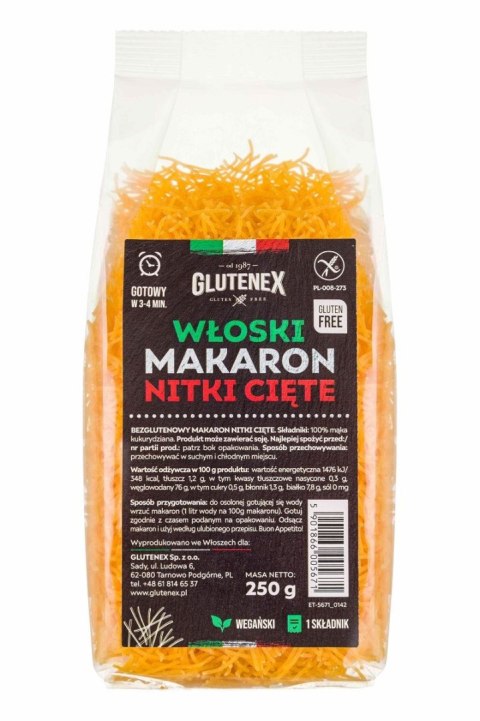 MAKARON (KUKURYDZIANY) NITKI CIĘTE BEZGLUTENOWY 250 g - GLUTENEX GLUTENEX (chleby, ciastka, makarony)