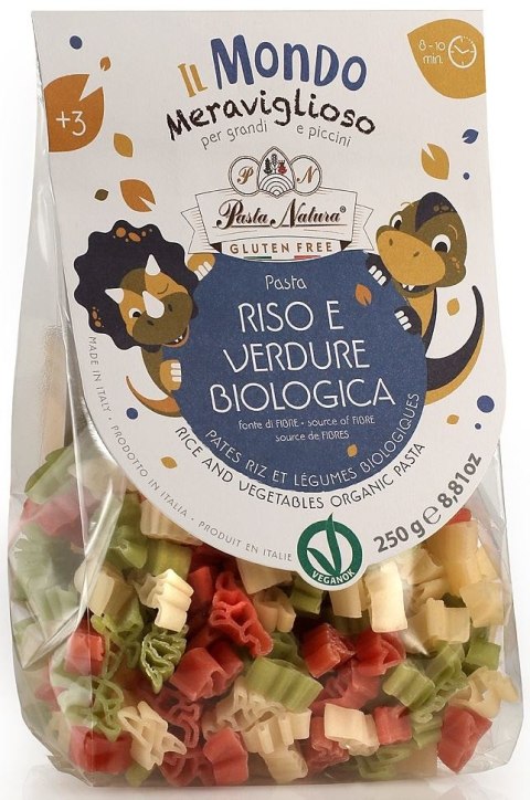 MAKARON (RYŻOWY TRÓJKOLOROWY) DLA DZIECI DINOZAURY BEZGLUTENOWY BIO 250 g - PASTA NATURA PASTA NATURA (makarony bezglutenowe)