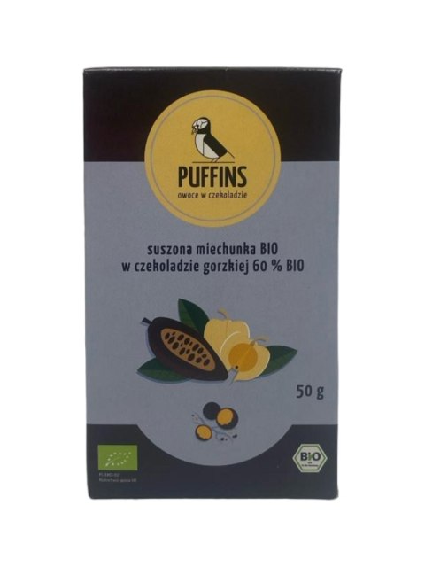 MIECHUNKA PUFFINGOWANA W CZEKOLADZIE GORZKIEJ BIO 50 g - PUFFINS PUFFINS (owoce suszone próżniowo)