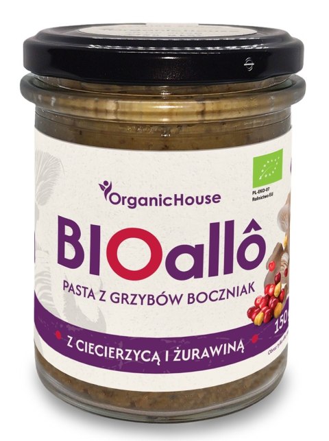 BIOALLO - PASTA Z GRZYBÓW BOCZNIAK Z CIECIERZYCĄ I ŻURAWINĄ BEZGLUTENOWA BIO 180 g - ORGANICHOUSE ORGANICHOUSE (bionelki, daktyle, kremy daktylowe)