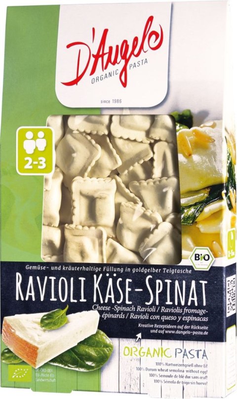 RAVIOLI Z SEREM I SZPINAKIEM BIO 250 g - D`ANGELO D'ANGELO (tortellini, makarony)