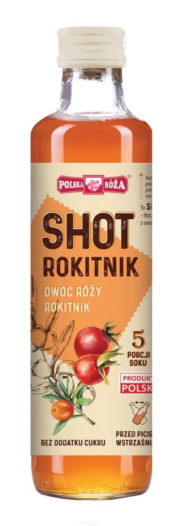 SHOT Z OWOCÓW RÓŻY I ROKITNIKA BEZ DODATKU CUKRU 250 ml - POLSKA RÓŻA POLSKA RÓŻA (soki owocowe, syropy, shoty)