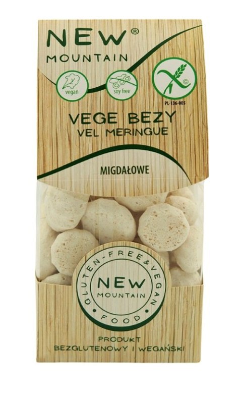 BEZY WEGAŃSKIE MIGDAŁOWE BEZGLUTENOWE 70 g - NEW MOUNTAIN NEW MOUTAIN (bezglutenowe-ciastka,bezy,paluchy)