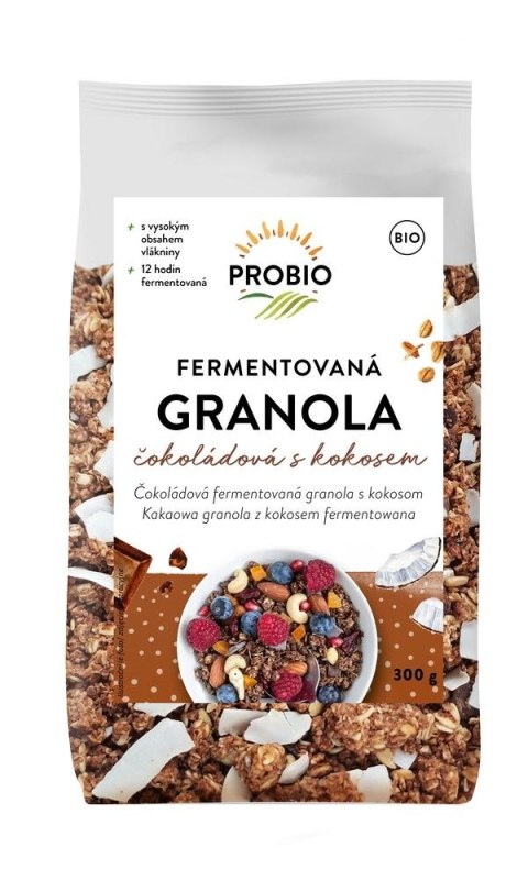 GRANOLA CZEKOLADOWA Z KOKOSEM FERMENTOWANA BIO 300 g - PROBIO PROBIO (mieszanki do wypieków, mąki)