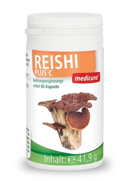 GRZYBY REISHI Z WITAMINĄ C 60 KAPSUŁEK - MEDICURA MEDICURA (soki aloe, noni, goji ,inne, superfood)