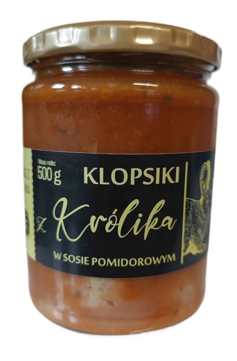 KLOPSIKI Z KRÓLIKA W SOSIE POMIDOROWYM 500 g - AMCIU KRÓLIKI AMCIU (mięso i przetwory z królika)