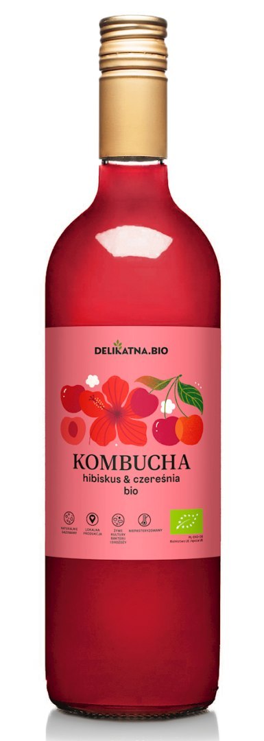 KOMBUCHA HIBISKUS I CZEREŚNIA BIO 750 ml - DELIKATNA DELIKATNA (kombucha, kimchi, zakwas)