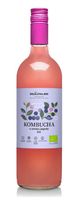 KOMBUCHA O SMAKU JAGODY BIO 750 ml - DELIKATNA DELIKATNA (kombucha, kimchi, zakwas)