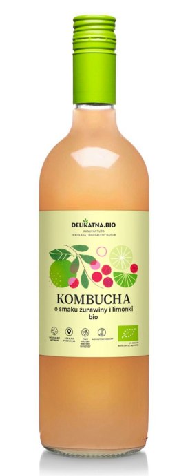 KOMBUCHA O SMAKU ŻURAWINY I LIMONKI BIO 750 ml - DELIKATNA DELIKATNA (kombucha, kimchi, zakwas)