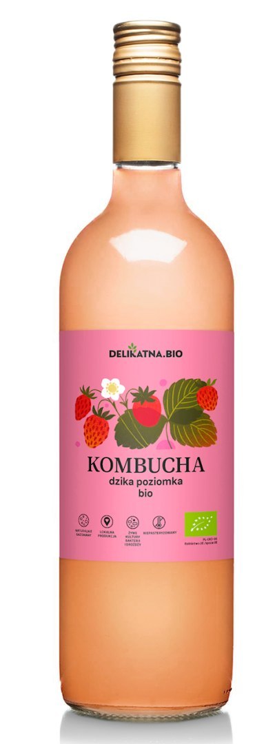 KOMBUCHA POZIOMKOWA BIO 750 ml - DELIKATNA DELIKATNA (kombucha, kimchi, zakwas)