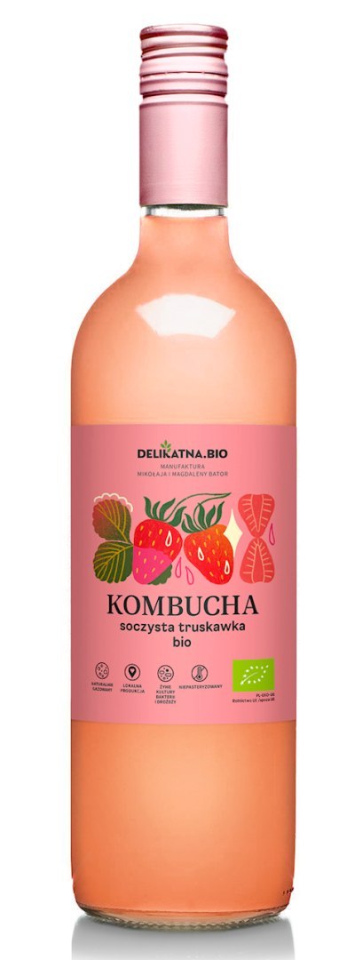 KOMBUCHA SOCZYSTA TRUSKAWKA BIO 750 ml - DELIKATNA DELIKATNA (kombucha, kimchi, zakwas)