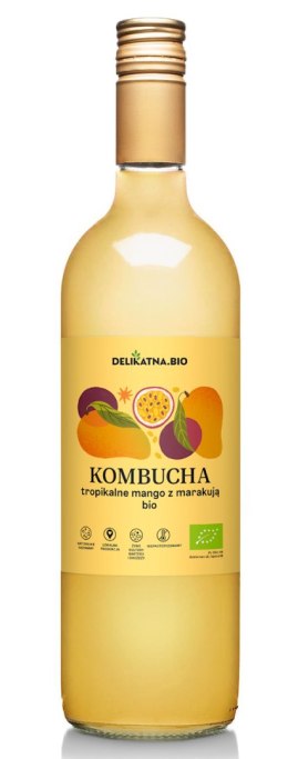 KOMBUCHA TROPIKALNE MANGO Z MARAKUJĄ BIO 750 ml - DELIKATNA DELIKATNA (kombucha, kimchi, zakwas)