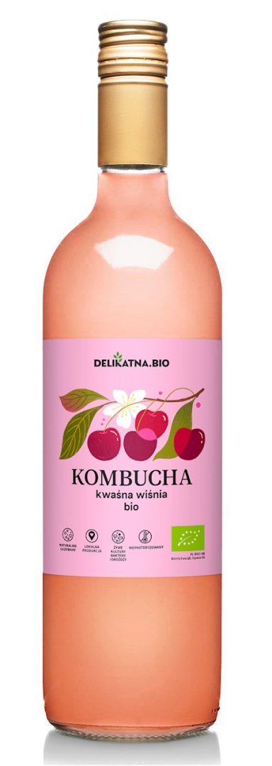 KOMBUCHA WIŚNIOWA BIO 750 ml - DELIKATNA DELIKATNA (kombucha, kimchi, zakwas)