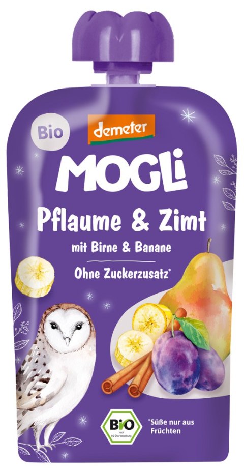 MUS ŚLIWKA - GRUSZKA - JABŁKO - BANAN - CYNAMON BEZ DODATKU CUKRÓW DEMETER BIO 100 g - MOGLI (PRODUKT SEZONOWY) MOGLI (musy owocowe, przekąski)