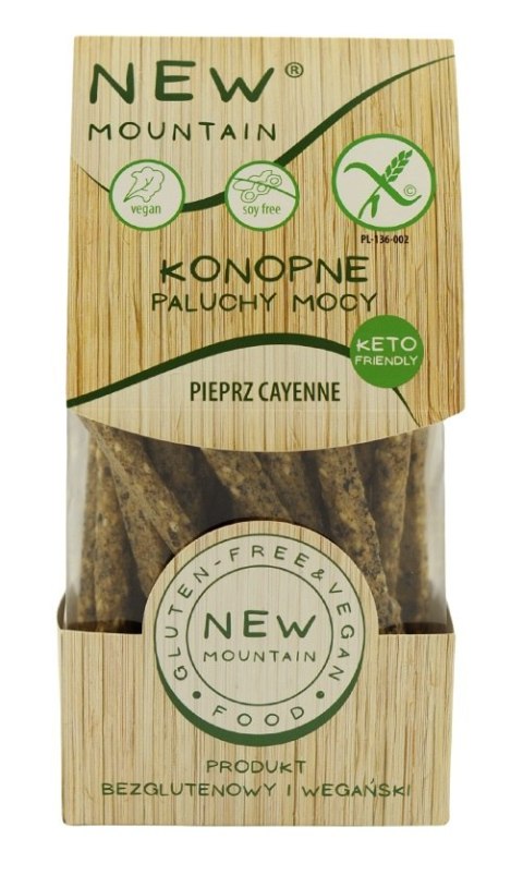 PALUCHY MOCY KONOPNE Z PIEPRZEM CAYENNE BEZGLUTENOWE 200 g - NEW MOUNTAIN NEW MOUTAIN (bezglutenowe-ciastka,bezy,paluchy)