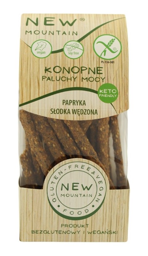 PALUCHY MOCY KONOPNE ZE SŁODKĄ PAPRYKĄ WĘDZONĄ BEZGLUTENOWE 200 g - NEW MOUNTAIN NEW MOUTAIN (bezglutenowe-ciastka,bezy,paluchy)