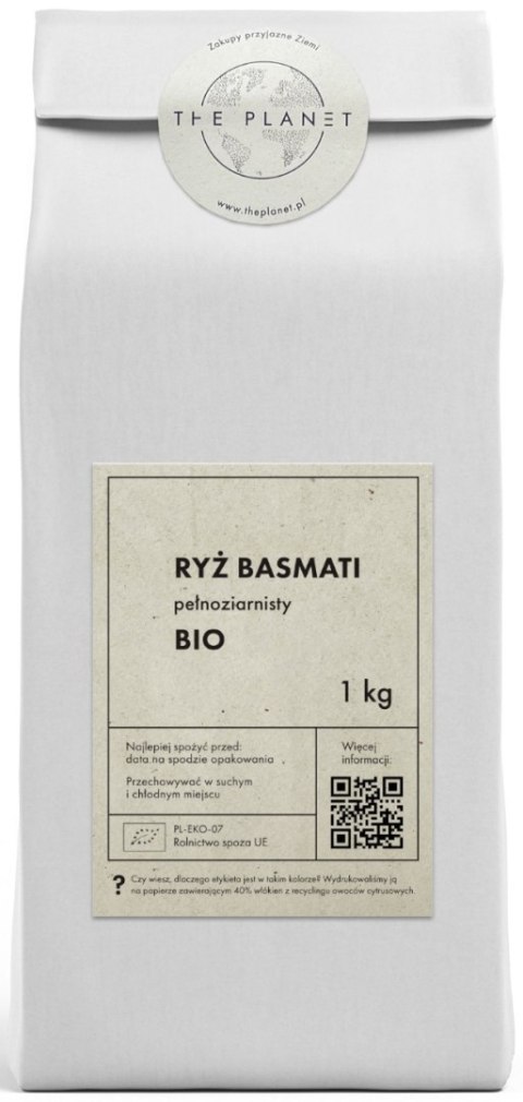 RYŻ BASMATI PEŁNOZIARNISTY BIO 1 kg - THE PLANET THE PLANET (Zakupy przyjazne Ziemi)