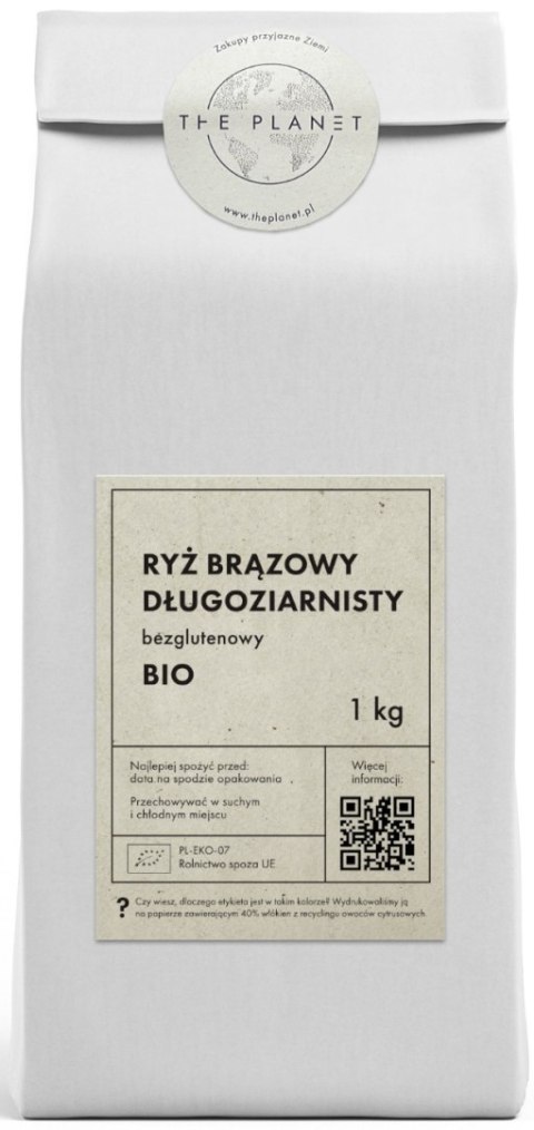 RYŻ BRĄZOWY DŁUGOZIARNISTY BEZGLUTENOWY BIO 1 kg - THE PLANET THE PLANET (Zakupy przyjazne Ziemi)