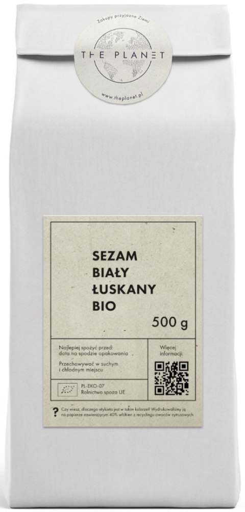 SEZAM BIAŁY ŁUSKANY BIO 500 g - THE PLANET THE PLANET (Zakupy przyjazne Ziemi)