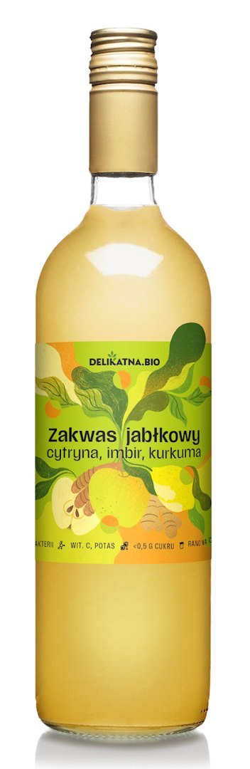 ZAKWAS JABŁKOWY Z CYTRYNĄ, IMBIREM I KURKUMĄ BIO 700 ml - DELIKATNA DELIKATNA (kombucha, kimchi, zakwas)