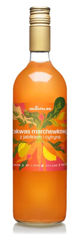 ZAKWAS MARCHEWKOWY Z JABŁKIEM I CYTRYNĄ BIO 700 ml - DELIKATNA DELIKATNA (kombucha, kimchi, zakwas)