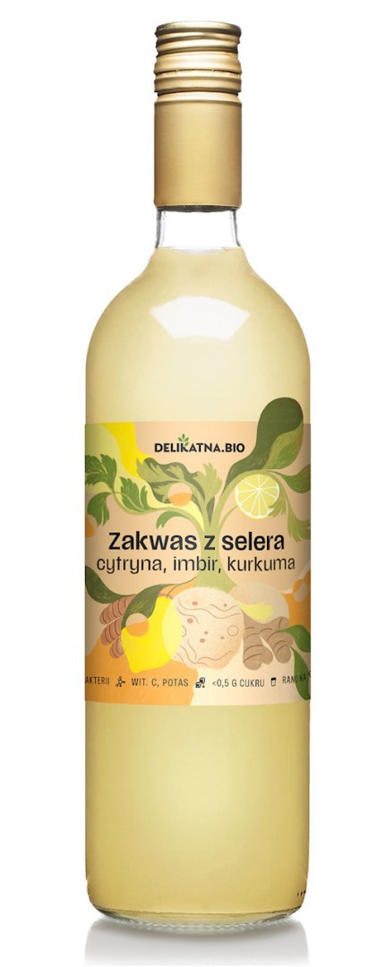 ZAKWAS Z SELERA Z CYTRYNĄ, IMBIREM I KURKUMĄ BIO 700 ml - DELIKATNA DELIKATNA (kombucha, kimchi, zakwas)