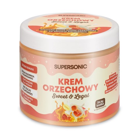 KREM ORZECHOWY O SMAKU BIAŁEJ CZEKOLADY ZE SŁONYM KARMELEM I KAWAŁKAMI ORZECHÓW BEZ DODATKU CUKRÓW 160 g - SUPERSONIC SUPERSONIC (kremy orzechowe)