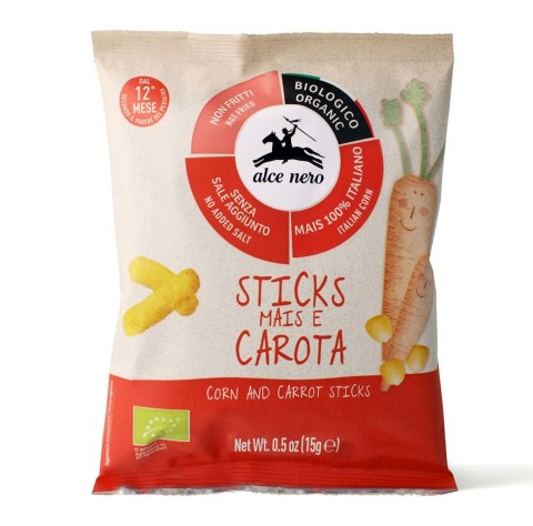 CHRUPKI KUKURYDZIANO - MARCHEWKOWE BEZ DODATKU CUKRÓW BEZGLUTENOWE OD 1 ROKU BIO 15 g - ALCE NERO ALCE NERO (włoskie produkty)