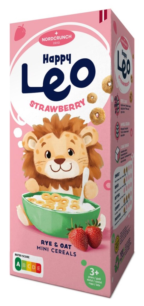 KÓŁKA ZBOŻOWE TRUSKAWKOWE DLA DZIECI 150 g - NORDCRUNCH (HAPPY LEO) NORDCRUNCH (chrupki, produkty śniadaniowe)
