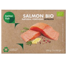 ŁOSOŚ ATLANTYCKI BEZ SKÓRY MROŻONY PORCJE BIO (2 x 100 g) 200 g (KARTON) - BETTER FISH BETTER FISH (ryby i owoce morza, w tym MROŻONKI)