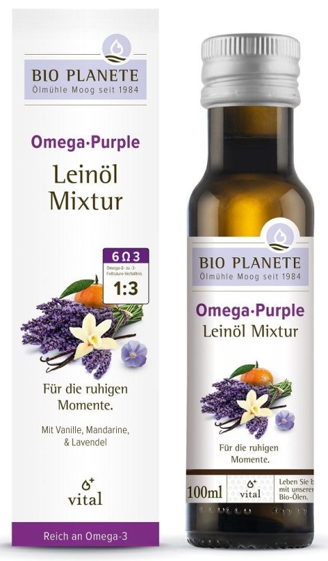 OMEGA PURPLE - MIESZANKA Z OLEJEM LNIANYM (MANDARYNKA, WANILIA, LAWENDA) BIO 100 ml - BIO PLANETE BIO PLANETE (oleje i oliwy)