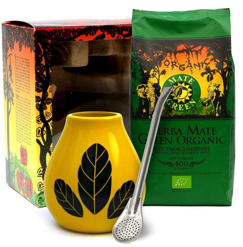 ZESTAW (YERBA MATE BIO 400 g, MATERO (LOSOWY WZÓR), BOMBILLA) - YERBA MATE GREEN ORGANIC YERBA MATE GREEN (yerba mate)