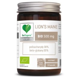 GRZYBY SOPLÓWKA JEŻOWATA (LION'S MANE) EKSTRAKT BIO (500 mg) 50 KAPSUŁEK - BE ORGANIC BE ORGANIC (suplementy diety)