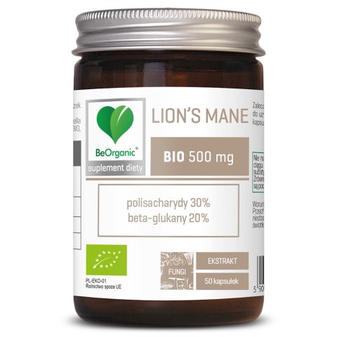 GRZYBY SOPLÓWKA JEŻOWATA (LION'S MANE) EKSTRAKT BIO (500 mg) 50 KAPSUŁEK - BE ORGANIC BE ORGANIC (suplementy diety)