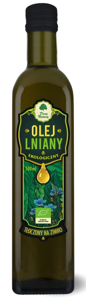 OLEJ LNIANY TŁOCZONY NA ZIMNO BIO 500 ml - DARY NATURY