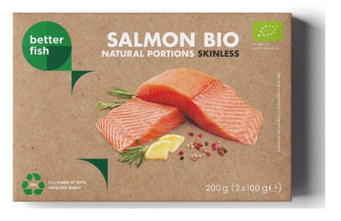 ŁOSOŚ ATLANTYCKI BEZ SKÓRY MROŻONY PORCJE BIO (2 x 100 g) 200 g (KARTON) - BETTER FISH BETTER FISH (ryby i owoce morza, w tym MROŻONKI)