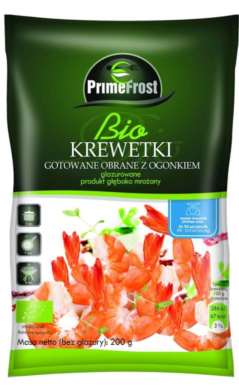 KREWETKI TYGRYSIE GOTOWANE I OBRANE Z OGONKIEM MROŻONE BIO 200 g - PRIMEFROST PRIMEFROST (MROŻONKI - owoce morza)