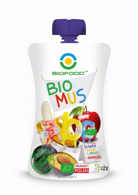 MUS ŚLIWKOWO - BANANOWO - JABŁKOWY BEZGLUTENOWY BIO 90 g - BIO FOOD BIO FOOD (soki, przetwory, octy, olej kokosowy)