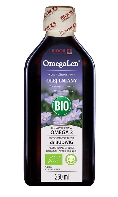 OLEJ LNIANY TŁOCZONY NA ZIMNO WYSOKOLINOLENOWY BIO 250 ml - OMEGALEN (BIOOIL) BIOOIL (oleje)