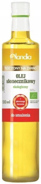 OLEJ SŁONECZNIKOWY DO SMAŻENIA TŁOCZONY NA ZIMNO BIO 500 ml - OLANDIA OLANDIA (oleje)