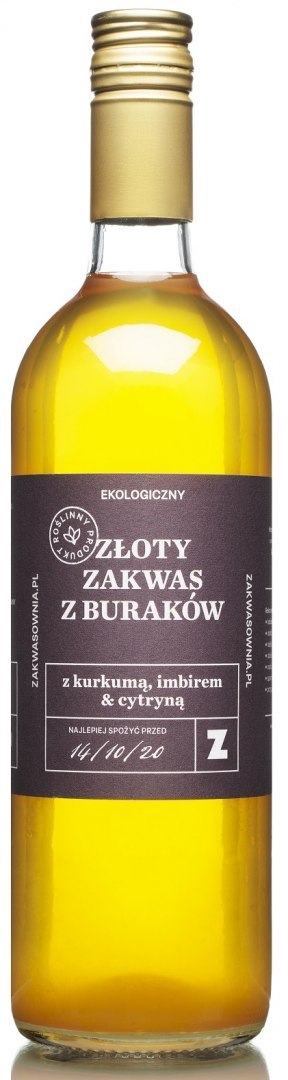 ZAKWAS ZŁOTY Z BURAKÓW Z KURKUMĄ, IMBIREM I CYTRYNĄ BIO 700 ml - DELIKATNA DELIKATNA (kombucha, kimchi, zakwas)