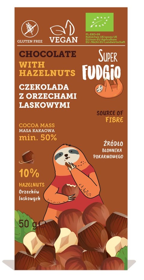 CZEKOLADA Z ORZECHAMI LASKOWYMI BEZGLUTENOWA BIO 50 g - ME GUSTO (SUPER FUDGIO) ME GUSTO (krówki wegańskie, czekolady, wafelki)