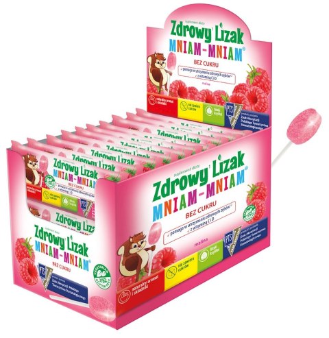 LIZAK O SMAKU MALINOWYM Z WITAMINĄ D I C BEZGLUTENOWY 6 g - MNIAM MNIAM STARPHARMA MNIAM MNIAM STARPHARMA (lizaki)