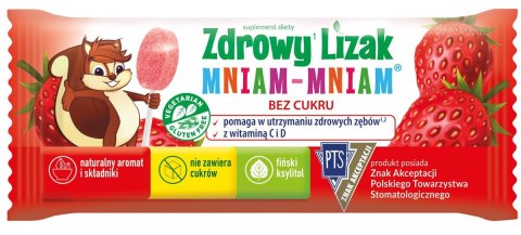 LIZAK O SMAKU TRUSKAWKOWYM Z WITAMINĄ D I C BEZ CUKRU BEZGLUTENOWY 6 g - MNIAM MNIAM STARPHARMA MNIAM MNIAM STARPHARMA (lizaki)