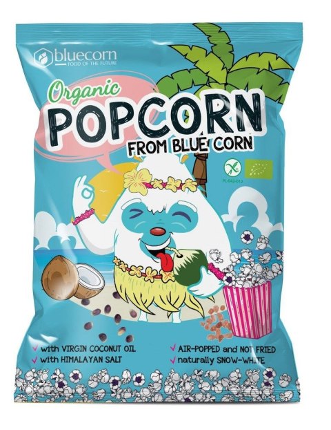 POPCORN Z NIEBIESKIEJ KUKURYDZY Z OLEJEM KOKOSOWYM I SOLĄ HIMALAJSKĄ BEZGLUTENOWY BIO 20 g - BLUECORN POPCROP (niebieska kukurydza, chrupki proteinowe)