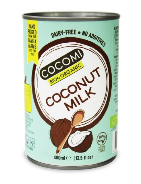 COCONUT MILK - NAPÓJ KOKOSOWY BEZ GUMY GUAR (17 % TŁUSZCZU) BIO 400 ml - COCOMI COCOMI (wody kokosowe, oleje kokosowe, śmietanki)